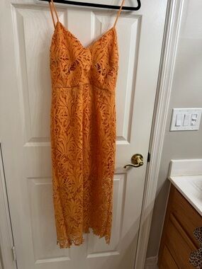 NSR Mango Orange Lace Spaghetti Strap Midi Dress Size M
